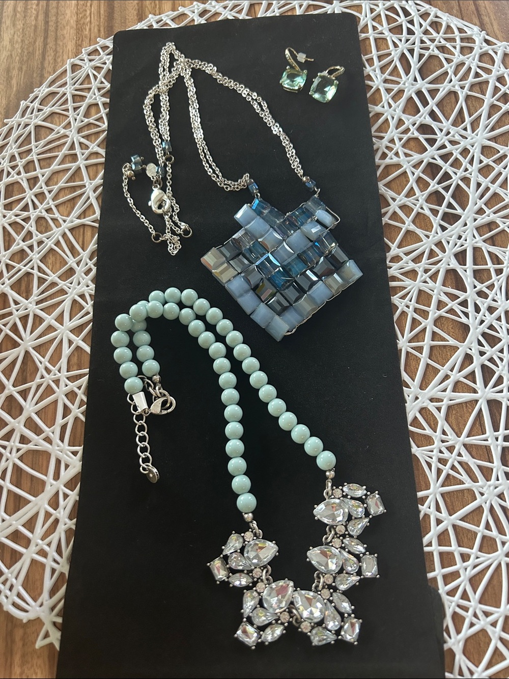 Bundle 2 blue necklaces and 1 pair of blue pierced earrings. New/never worn.